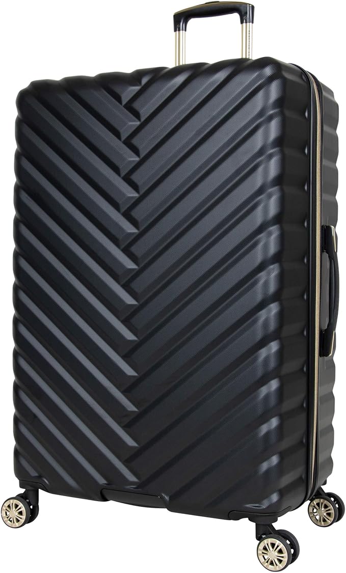 Kenneth Cole REACTION Madison Square Lightweight Hardside Chevron Expandable Spinner Luggage, Black, 24-Inch Checked