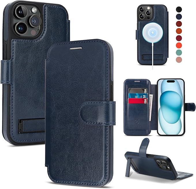 CIVICASE for iPhone 13 Pro Wallet Case with Stand,PU Leather Flip Credit Card Holder Slots (RFID Blocking),Compatible with Magsafe Magnetic Holder Phone Cover Women Men,Blue