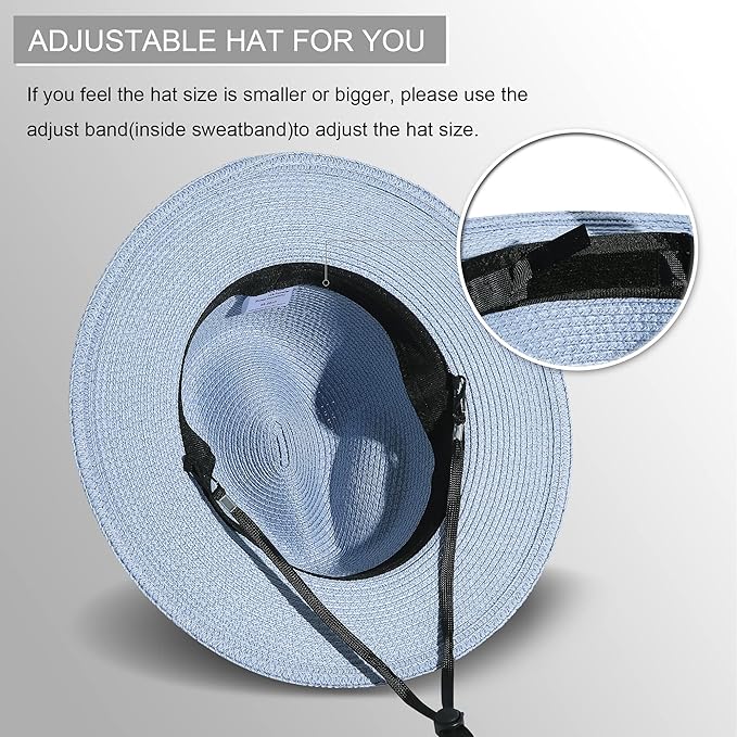 Lanzom Women Wide Brim Straw Panama Roll up Hat Fedora Beach Sun Hat UPF50+