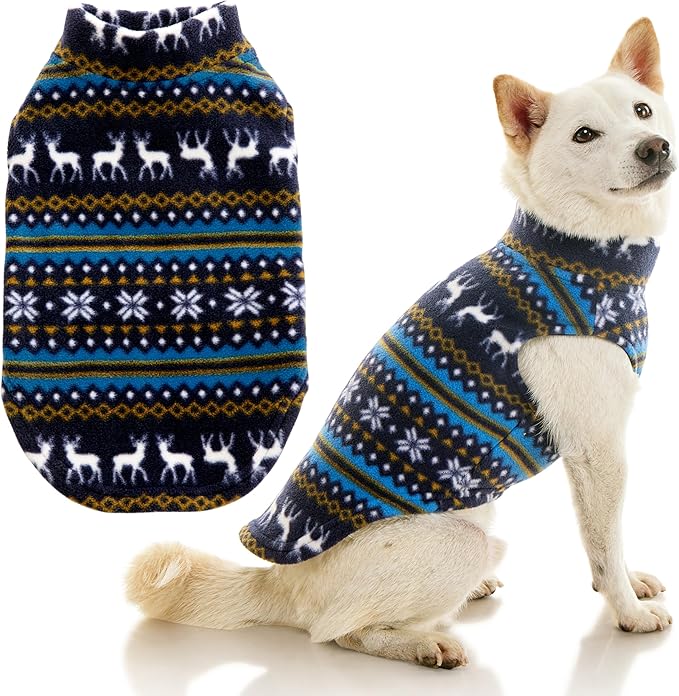 Gooby - Stretch Fleece Vest, Pullover Fleece Vest Jacket Sweater for Dogs, Reindeer Blue, Medium
