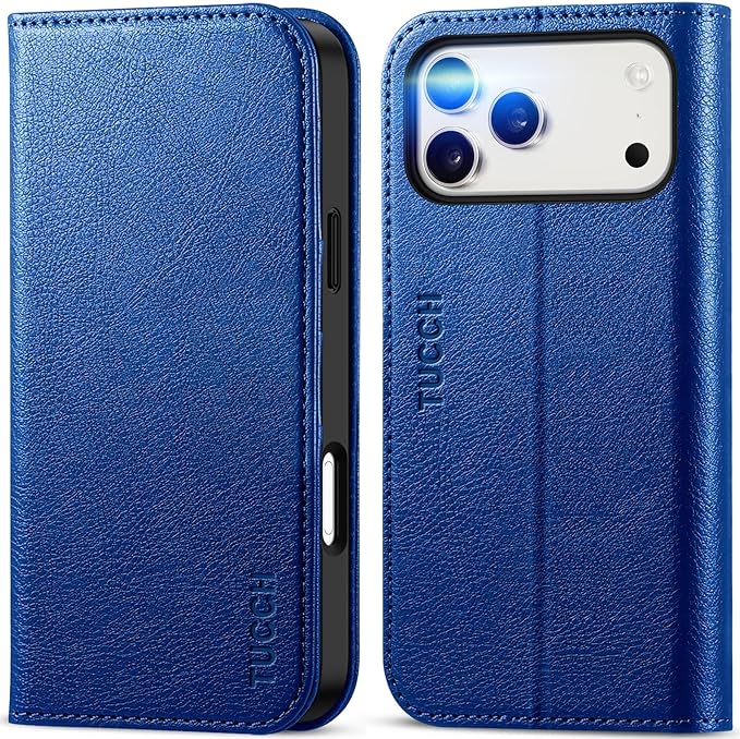 TUCCH Wallet Case for iPhone 17 Pro Max (6.9") 2025, 3 Credit Card Holders, RFID Blocking, Stand, PU Leather, Shockproof TPU Interior Shell, Protective Flip Folio Cover, Klein Blue
