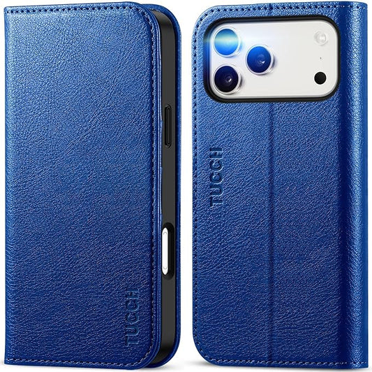 TUCCH Wallet Case for iPhone 17 Pro Max (6.9") 2025, 3 Credit Card Holders, RFID Blocking, Stand, PU Leather, Shockproof TPU Interior Shell, Protective Flip Folio Cover, Klein Blue
