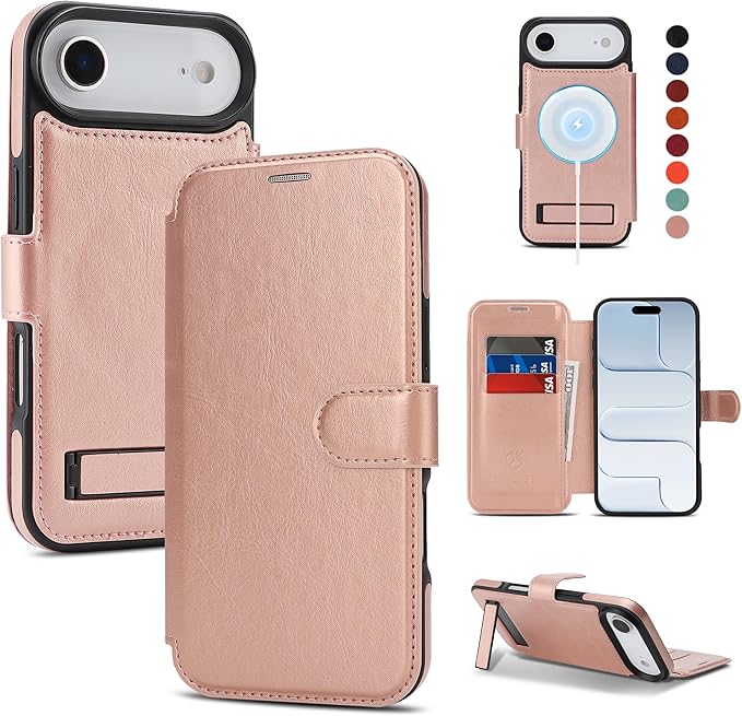 CIVICASE for iPhone Air Wallet Case with Stand,PU Leather Flip Credit Card Holder Slots (RFID Blocking),Compatible with Magsafe Magnetic Holder Phone Cover Women Men,Rose Gold