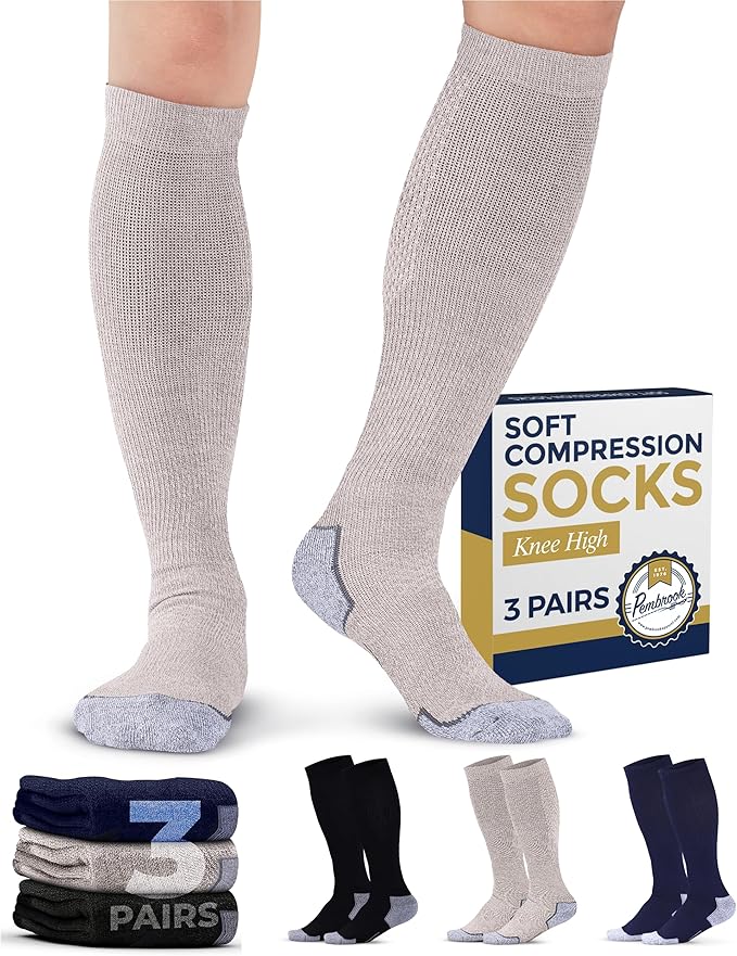 Pembrook Light Compression Socks for Men - 3 Pairs | 8-15 mmhg Compression Dress Socks for Men | Support Socks for Men