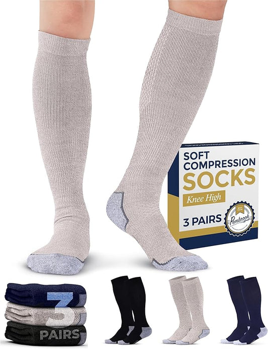 Pembrook Light Compression Socks for Men - 3 Pairs | 8-15 mmhg Compression Dress Socks for Men | Support Socks for Men
