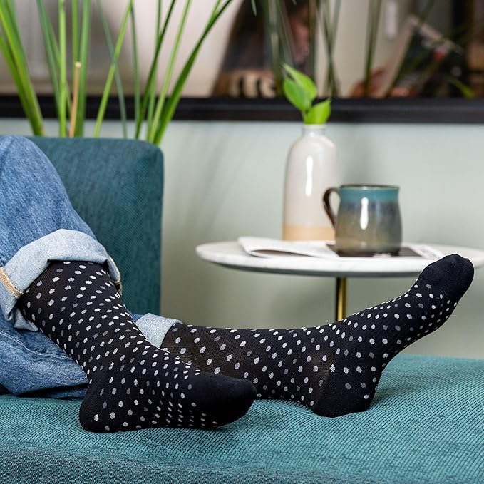 Medical Grade Compression Socks for Men & Women 15-20 mmHg by OrthoSleeve (Black Polka Dot, X-Large)