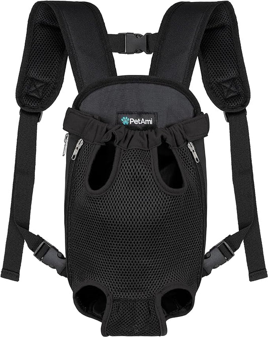 PetAmi Dog Carrier Backpack, Adjustable Dog Pet Cat Front Carrier Backpack | Ventilated Dog Chest Carrier for Hiking Camping Travel, Sling Bag for Small Medium Dog Cat Puppies, Small, 5-9 lbs, Black