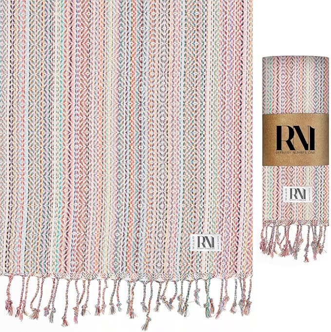 Refinery No. 1 Turkish Beach Towel, Oversized Quick Dry Lightweight, Sand Free, Pool and Swim Towel (Ecru)