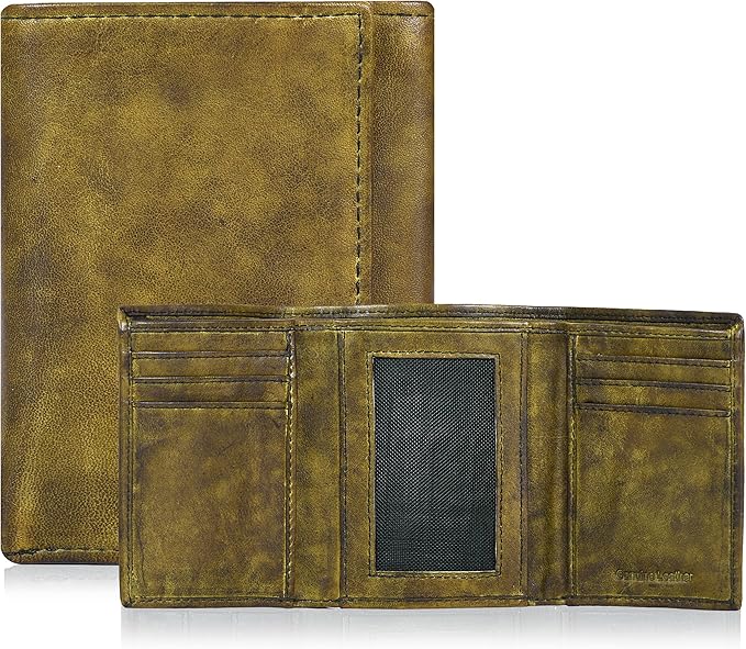 Tri fold Leather Wallet for Men with RFID | Slim Wallets for Men with 1 ID and 6 Credit card slots | Front Pocket Minimalist