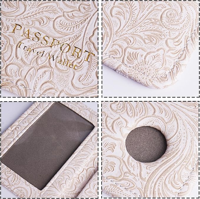 lizimandu Passport Holder with Airtag Slot, Airtag Passport Wallet for Men Women, Slim Leather Passport Holder Case Family for Travel Anti-Lost(1-Carved White)