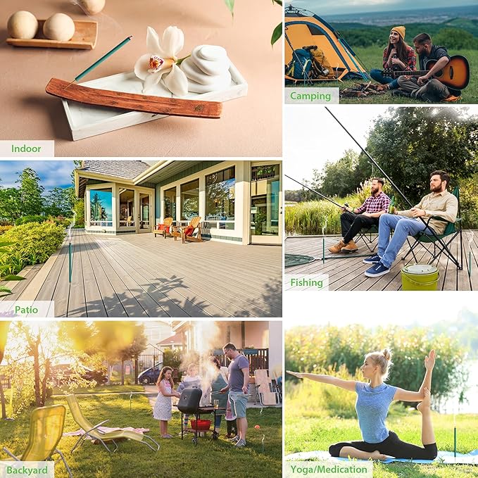 BugBai® Mosquito Repellent Outdoor Patio, 24PCS Natural Citronella Incense Sticks with Plant-Based Essential Oil of Lemongrass Rosemary, DEET-Free 2.5H Protection for Indoor Home Yoga Camping Fishing
