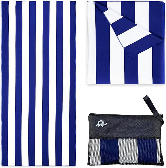 Elite Trend Microfiber Beach Towel for Adults with Bag - Large 63x31 inch - Lightweight Sand Free Quick Dry Towel for Travel, Swimming, Yoga, Camping (Cabana Navy)