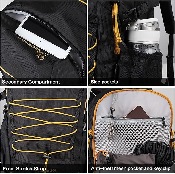 MOUNTAINTOP Hiking Backpack,30L Camping Backpack, Men Women Hiking Daypack Lightweight Travel Backpack for Climbing(Black)