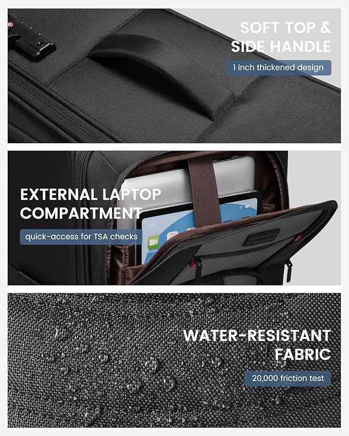 LOVEVOOK Business Softside Checked Luggage with 15.6/17.3 Inch Laptop Compartment, 24 Inch Checked Suitcase with Spinner Wheels Large Capacity Luggage with TSA Lock for Business Trip Travel Grey&Black