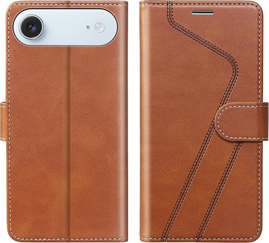 CIVICASE for iPhone 17 Air Wallet Case,PU Leather Flip Case RFID Blocking Credit Card Holder Folio Magnetic Stand TPU Shockproof Cover Compatible with iPhone 17 Air, Brown