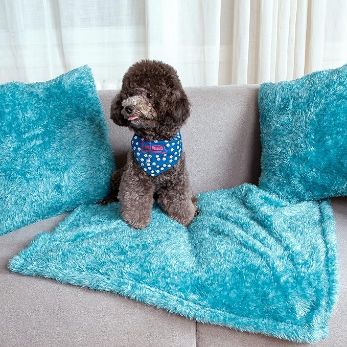 MACEVIA Fluffy Fleece Dog Blankets,Warm Soft Fuzzy Pets Blanket for Puppy,Small,Medium,Large Dogs and Cats,Plush Pet Throws for Bed,Couch,Sofa,Travel(24x29 Inch, Sea Blue)