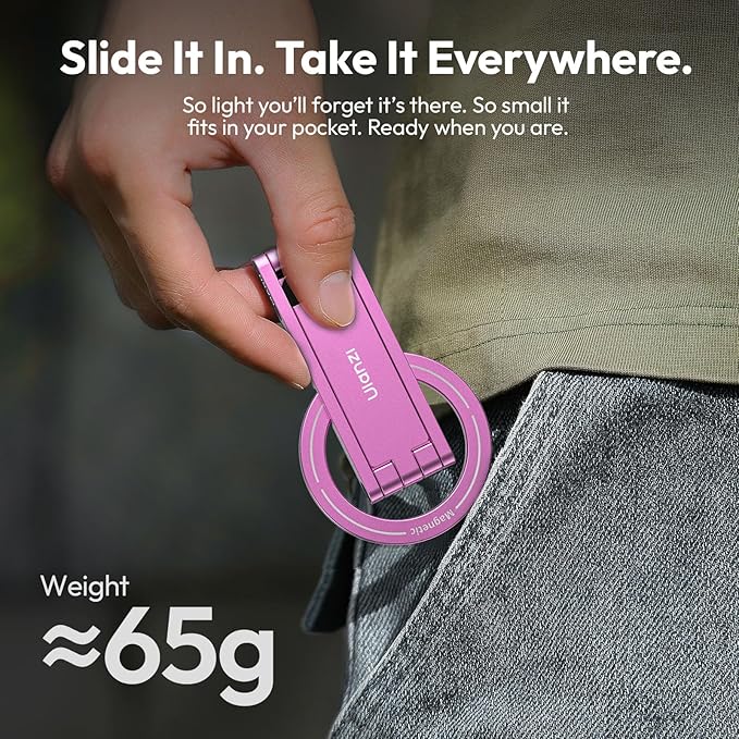 ULANZI MA60 Magnetic Phone Tripod Stand for iPhone - Aluminium Smartphone Mini Tripod Pocket Cell Phone Stand Strong Magnet Quick Mount Compatible with iPhone 16 15 14 13 12 Series, Pink