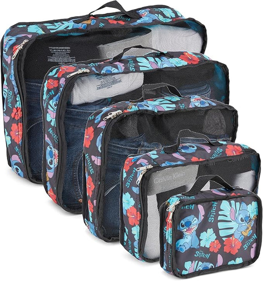 Disney Minnie Mickey Stitch Packing Cubes - Winnie the Pooh, Princess Cinderella, Cars, Toy Story 5 Piece Packing Cubes Compression - Travel Essential - Luggage Suitcase Organizer Set