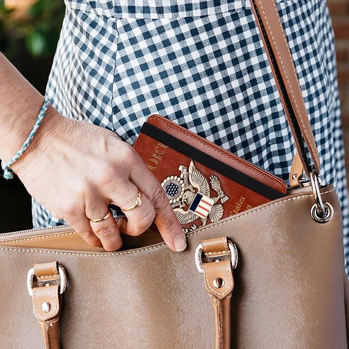 TOURSUIT RFID Blocking Passport Holder for Women Men, Leather Passport Travel Wallet with Metal 3D Metal Badge, Travel Document Holder Cover Accessories (Brown)