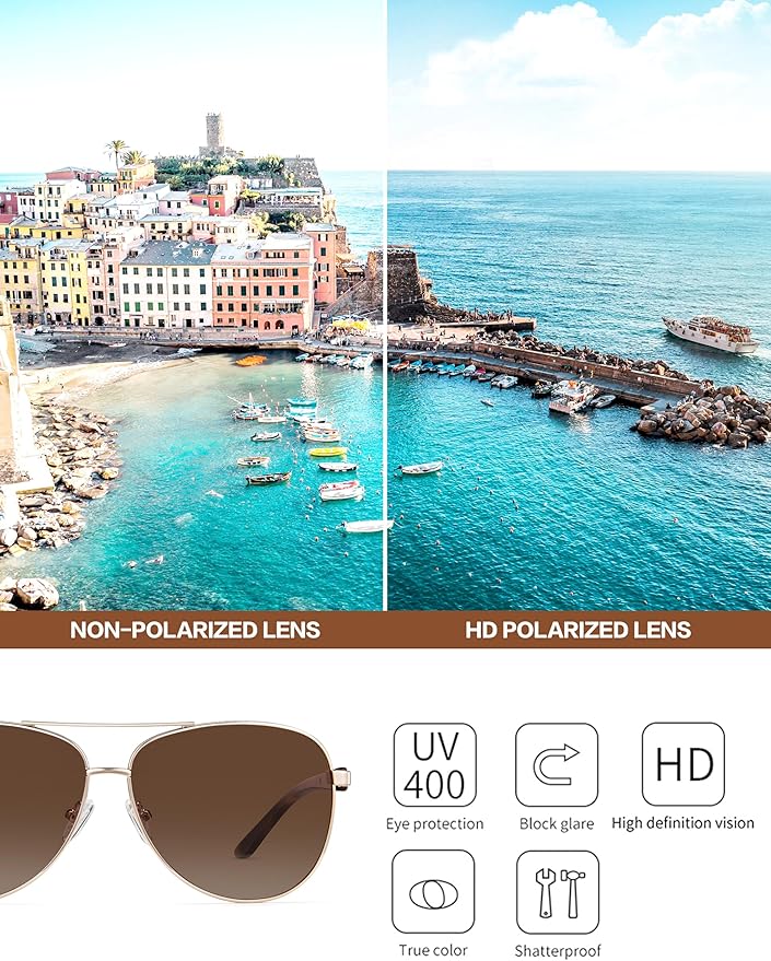 BIRCEN Polarized Aviator Sunglasses for Women : UV Protection Acetate Square Sunglass With Retro Classic Style