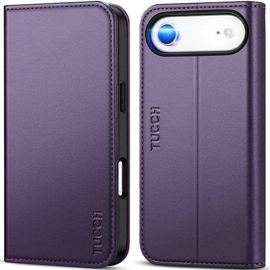 TUCCH Wallet Case for iPhone Air (6.5") 2025, 3 Credit Card Slot | RFID Blocking | Stand | PU Leather | Protective Flip Folio Cover | Shockproof TPU Interior Shell | Dark Purple