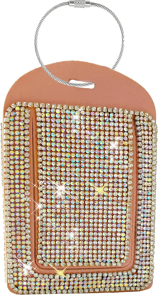 Glittering Pink Diamond Luggage Tag - Sparkling Rhinestone, Bling Baggage Identifier for Suitcases & Handbags & Backpack - Stylish Travel Accessory, 1 Pcs