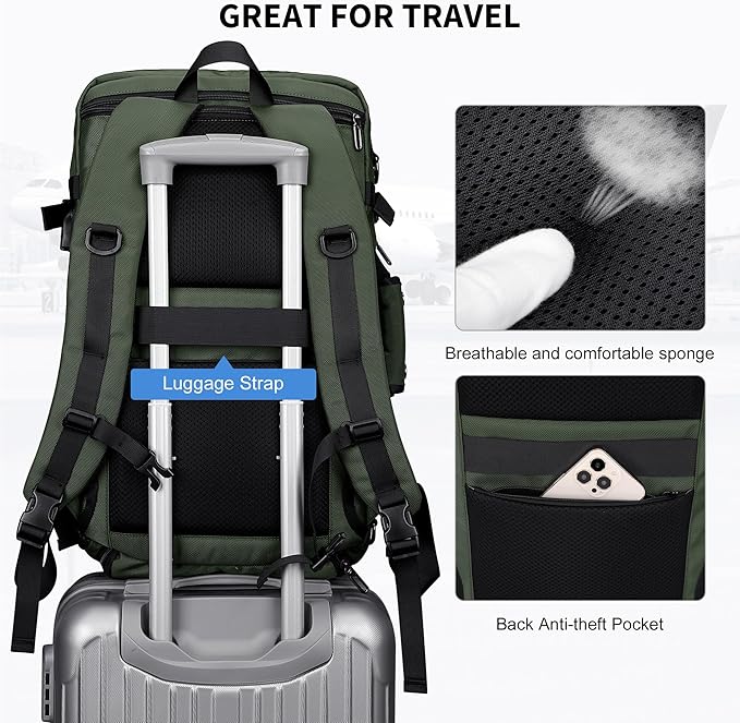 WITZMAN Carry on Travel Backpack for Men Women Laptop Backpack with USB Charging Port Airline Approved(B683 Army Green)