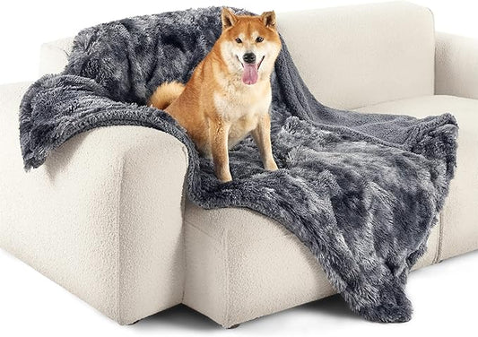 Bedsure Waterproof Dog Blankets for Large Dogs - Cat Blanket for Couch Protector Washable Long Faux Fur,Calming Soft Reversible Throw Furniture Protection for Puppy Pet, 40"x50", Tie-dye Grey