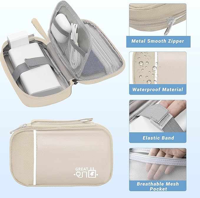 Electronics Organizer,Travel Cord Organizer Pouch, Portable Cable Organizer Bags, Waterproof Electronic Accessories Storage Case for Cables, Cords, Charger, Phone (Single Layer-Small-Beige)