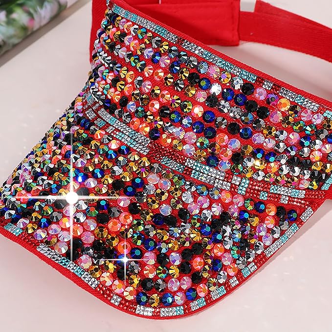 Bling Shiny Rhinestone Sports Sun Visor Hat for Women Summer Adjustable Breathable Beach Visor Caps Running Golf Sun Hat