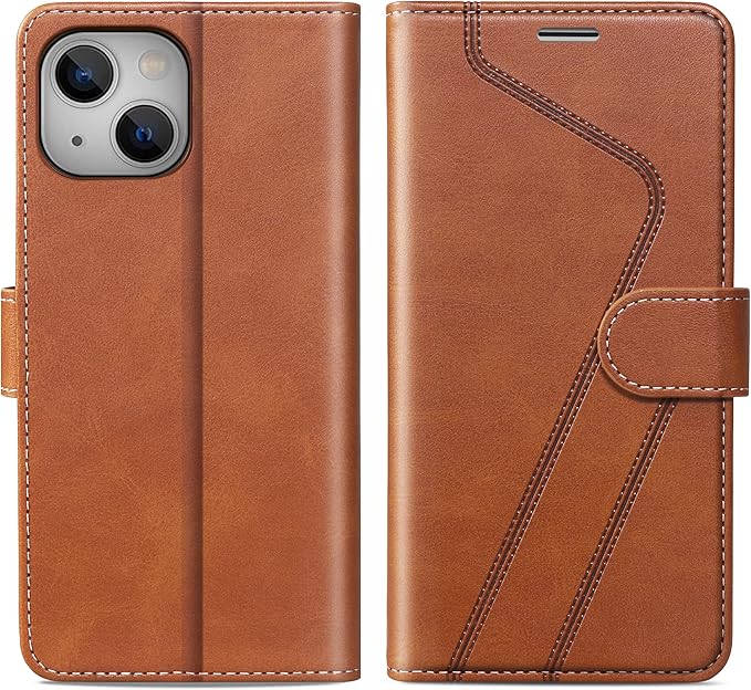CIVICASE for iPhone 14 Plus Wallet Case,Leather Flip Case [RFID Blocking] Credit Card Holder Folio Magnetic Stand TPU Shockproof Cover Color Matching for iPhone 14 Plus (6.7") Brown
