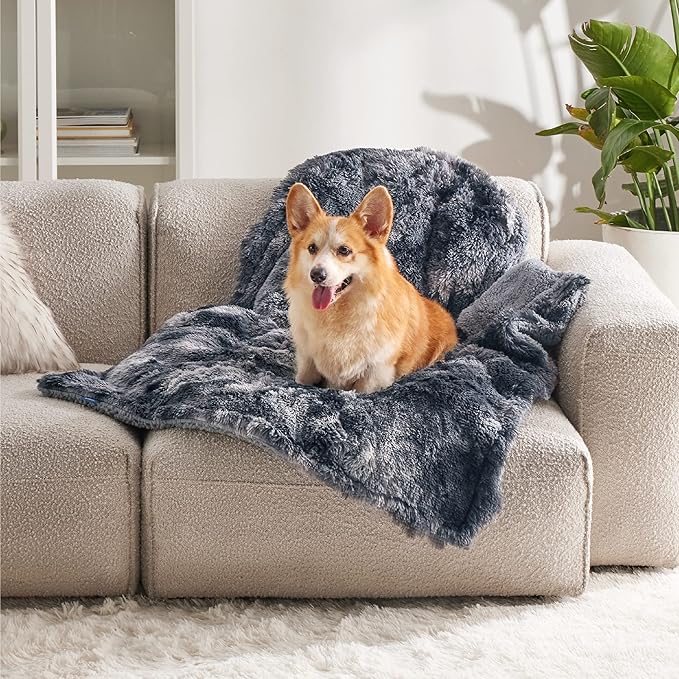 Bedsure Waterproof Dog Blankets for Medium Dogs Washable - Cat Blanket for Couch Protector Long Faux Fur, Calming Soft Reversible Throw Furniture Protection for Puppy Pet, 30"x40", Tie-dye Grey