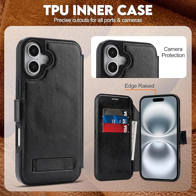 CIVICASE for iPhone 17 Wallet Case with Stand,PU Leather Flip Credit Card Holder Slots (RFID Blocking),Compatible with Magsafe Magnetic Holder Phone Cover Women Men,Black