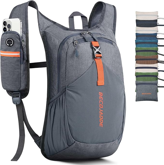 BECOJADDE 15L Small Hiking Backpack for Men Women Foldable Packable Back Pack Ultralight Hiking Daypack for Travel Camping Outdoor, Gray
