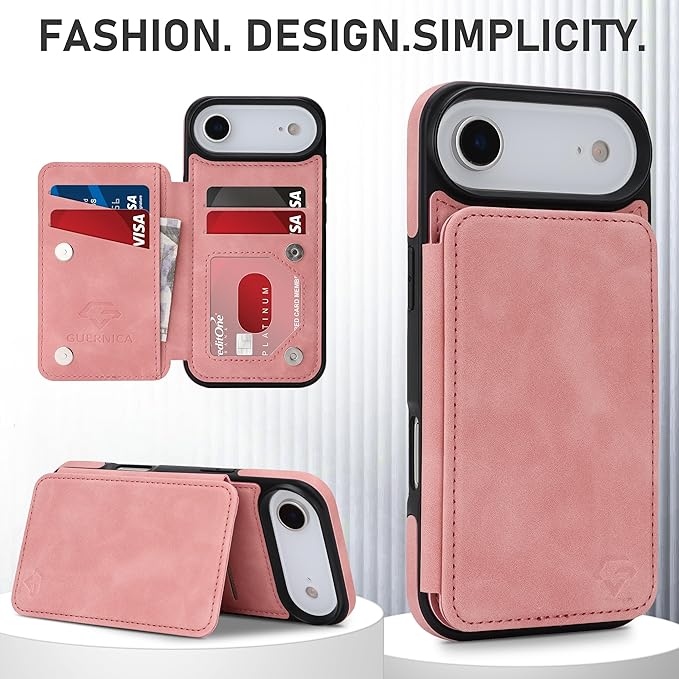 GUERNICA for iPhone 17 Air (6.7") Case Wallet with Card Holder, RFID Blocking Leather Protection, Shockproof Women Men Phone Case for iPhone Air, Pink