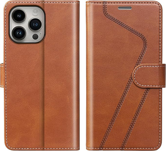 CIVICASE for iPhone 15 Pro Max(6.7inch) Wallet Case,Leather Flip Case RFID Blocking Credit Card Holder Folio Magnetic Stand TPU Shockproof Cover Compatible with iPhone 15 Pro Max Brown