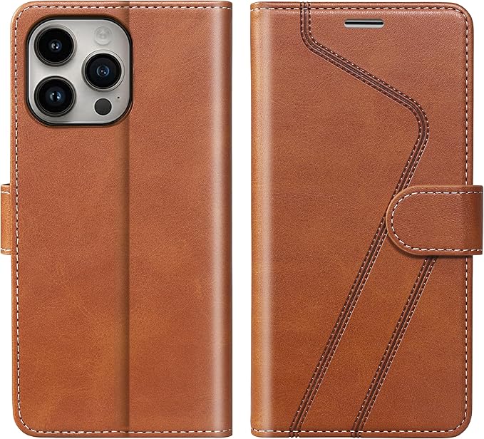 CIVICASE for iPhone 16 Pro Max Wallet Case,PU Leather Flip Case RFID Blocking Credit Card Holder Folio Magnetic Stand TPU Shockproof Cover Compatible with iPhone 16 Pro Max, Brown