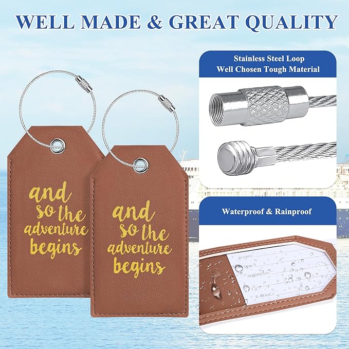 Luggage Tag & Initial Baggage Tags for Suitcases Leather Bag Tags for Backpacks Handbag School Instrument with Name ID Label Travel Essentials, Unique Fun Brown Personalized Luggage Tags 2 Pack