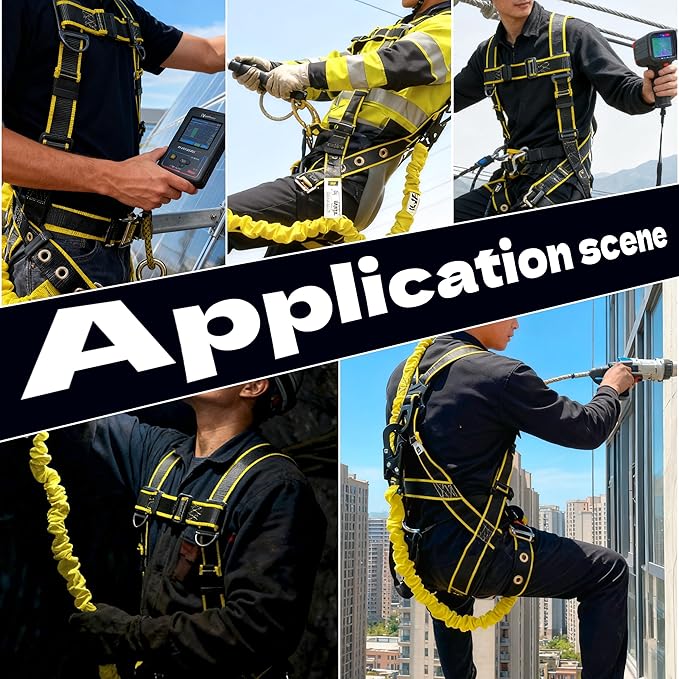 KJE Safety Harness Fall Protection Kit - Construction Roof Full Body Harness w/Detachable 6FT Shock Absorbing Lanyard & Snap Hook, ANSI/OSHA