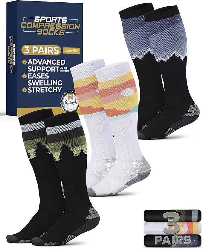 Pembrook 3 Pairs Compression Socks 20-30 mmHg - Compression Socks for Women and Men | Running, Athletic, Travel, Nurses