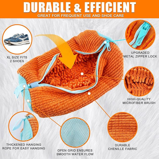 XXL Shoe Washing Machine Bag - 2-Pack Reusable Shoes Cleaning Bags, 360° Deep Clean for Sneakers, Tennis Shoes, and Slippers, Includes 2 Shoe Storage Dust Bags (Orange)