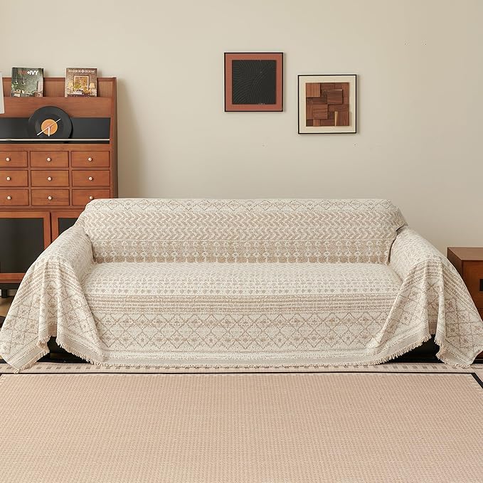 MEETSKY Boho Couch Cover for Sectional Sofa, Chenille Loveseat Sofa Covers Washable Pet Friendly Geometric Couch Covers