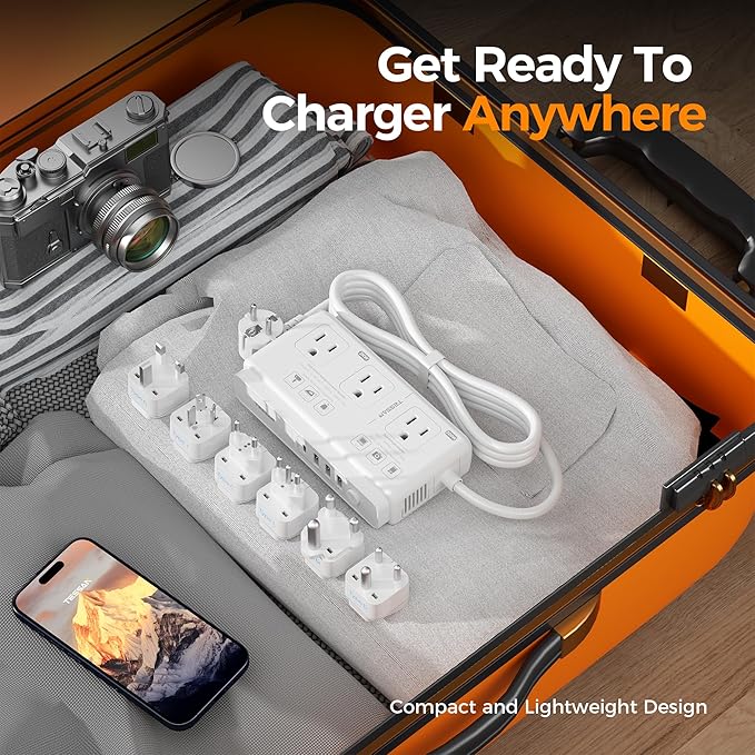 TESSAN 220V to 110V Voltage Converter for Travel with 4 USB Ports (1 USB C), 3 AC Outlet and EU UK AU IT in ZA International Power Adapter, Step Down Transformer Outlet Converters White