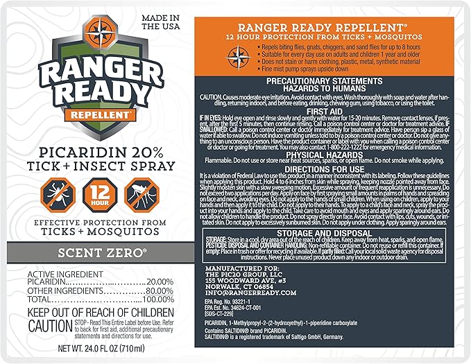 Ranger Ready Repellents Picaridin Insect Repellent Spray with Scent Zero - Mosquito Repellent and Tick Spray (24 oz.)