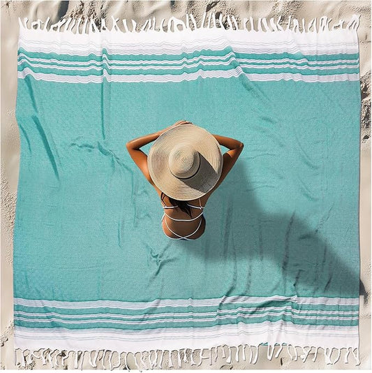 Oversized Turkish Beach Towel Blanket XXL Cotton Sandproof Towels Boho Woven Extra Large Big Sand Free Giant Throw Blankets Huge Quilt XL Picnic Camping Necessities Cloud For Adult Gifts Teal