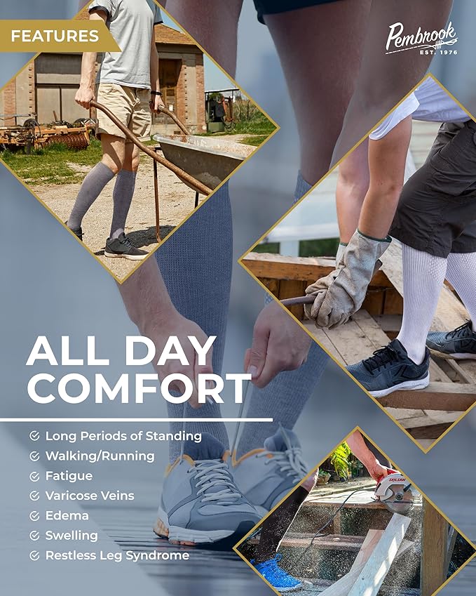 Pembrook Light Compression Socks for Men - 3 Pairs | 8-15 mmhg Compression Dress Socks for Men | Support Socks for Men