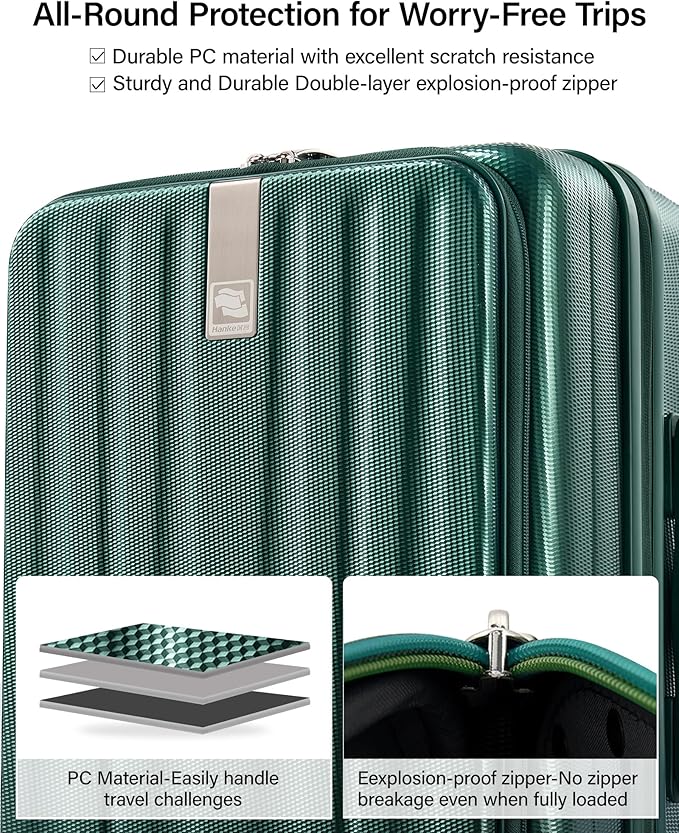 Hanke 16 Inch Expandable Under Seat Luggage with Wheels Top Opening Small Suitcase with Wheels Carry On Luggage Airline Approved Lightweight Hard Shell Suitcases for Weekender Overnight-Blackish Green