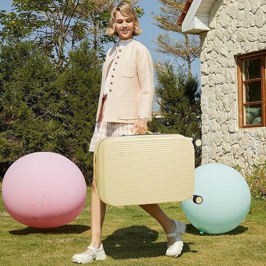 mixi 26 Inch Large Checked Luggage PC Hardshell Suitcases with Wheels for Travel Woman Men, Lark Yellow