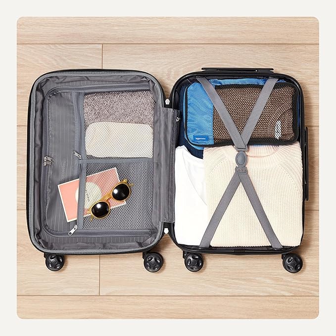 Amazon Basics 26" Hardside Medium Checked Luggage, Hardshell Suitcase With Wheels, Expandable For Up to 15% More Space, With Scratch-Resistant Surface, Four Multi-directional Wheels, Orange