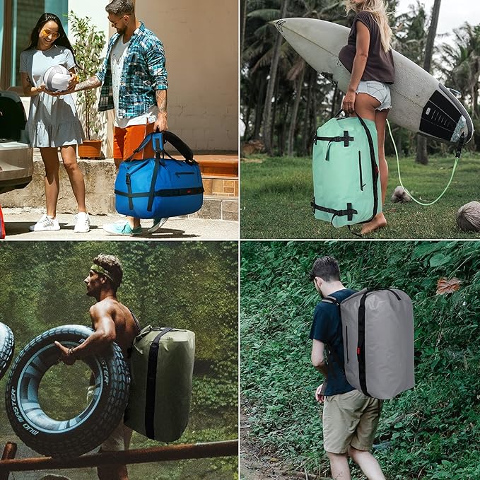 MIER Large Waterproof Duffel Bag Rolltop Dry Backpack Duffle Bags for Kayaking, Rafting, Boating, Swimming, Camping, Travel, Gym, Beach, 60L/80L